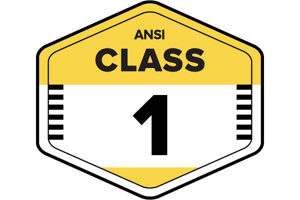 ANSI Class 1 high-visibility apparel badge